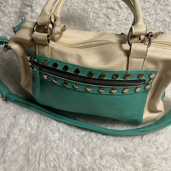 Revolution Couture synthetic leather Teal &Cream Handbag shoulder/crossbody.bag. - Picture 11 of 12
